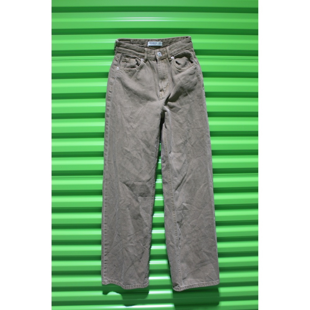 Pull&Bear High Waisted Wide Leg Jeans Khaki Tan Denim Size 0 EUR 32